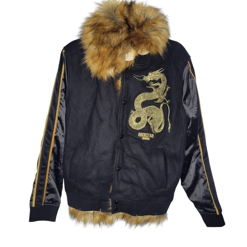 Rockstar Original Fur Dragon Wool Jacket in Black Brown Size Medium